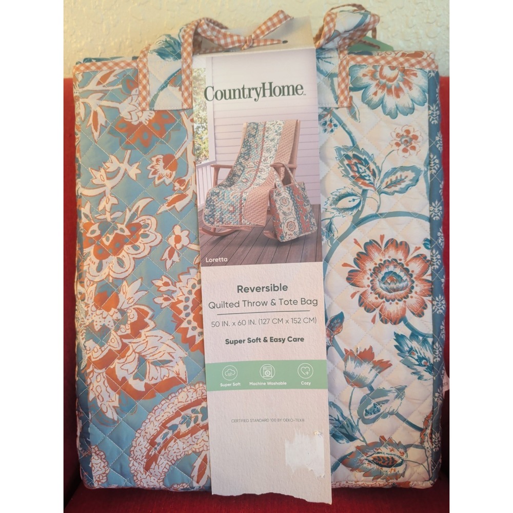 Country Home Reversible Quilted Throw and Tote Bag Bayberry Floral Patchwork